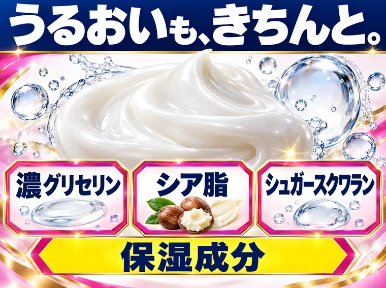濃グリセリン・シア脂・シュガースクワランを保湿成分として配合