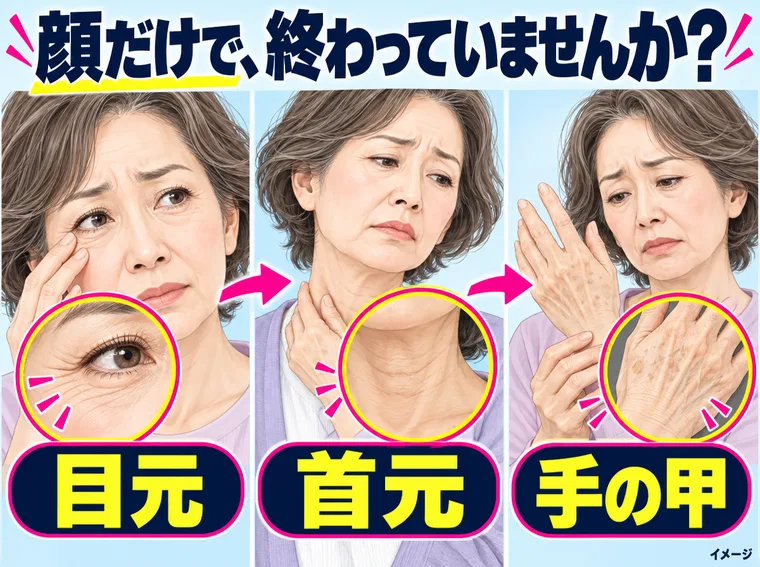 目元、首元、手の甲。気になる部位のイメージ